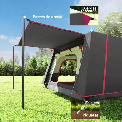 Tienda de Campaña Familiar 5 Personas con 2 Habitaciones Zona de Estar y Protección Impermeable 430x305 cm Rojo [7]