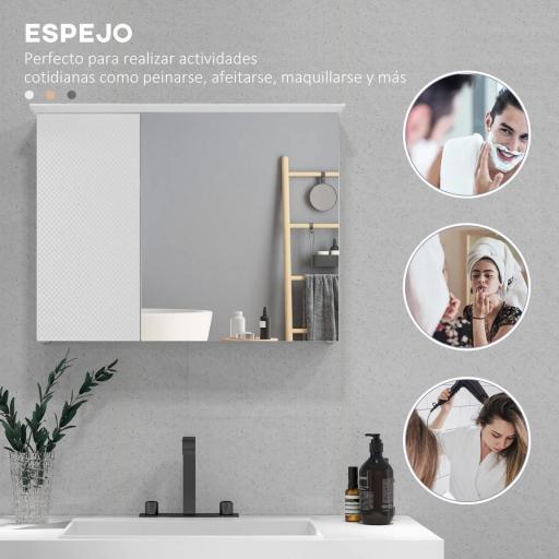 Armario con Espejo para Baño con Estante Ajustable Mueble para Baño Estilo Moderno 65x15x49 cm Blanco [2]