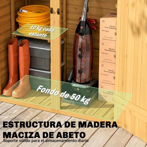 Caseta de Jardín de Madera 115x53x156 cm Armario para Herramientas con Puertas Dobles y Estantes Techo Inclinado Marrón [7]
