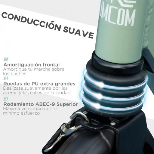 Patinete Plegable para Adultos y Niños de +14 Años Scooter con Manillar Ajustable 91,5x36,5x91-104 cm Verde [3]