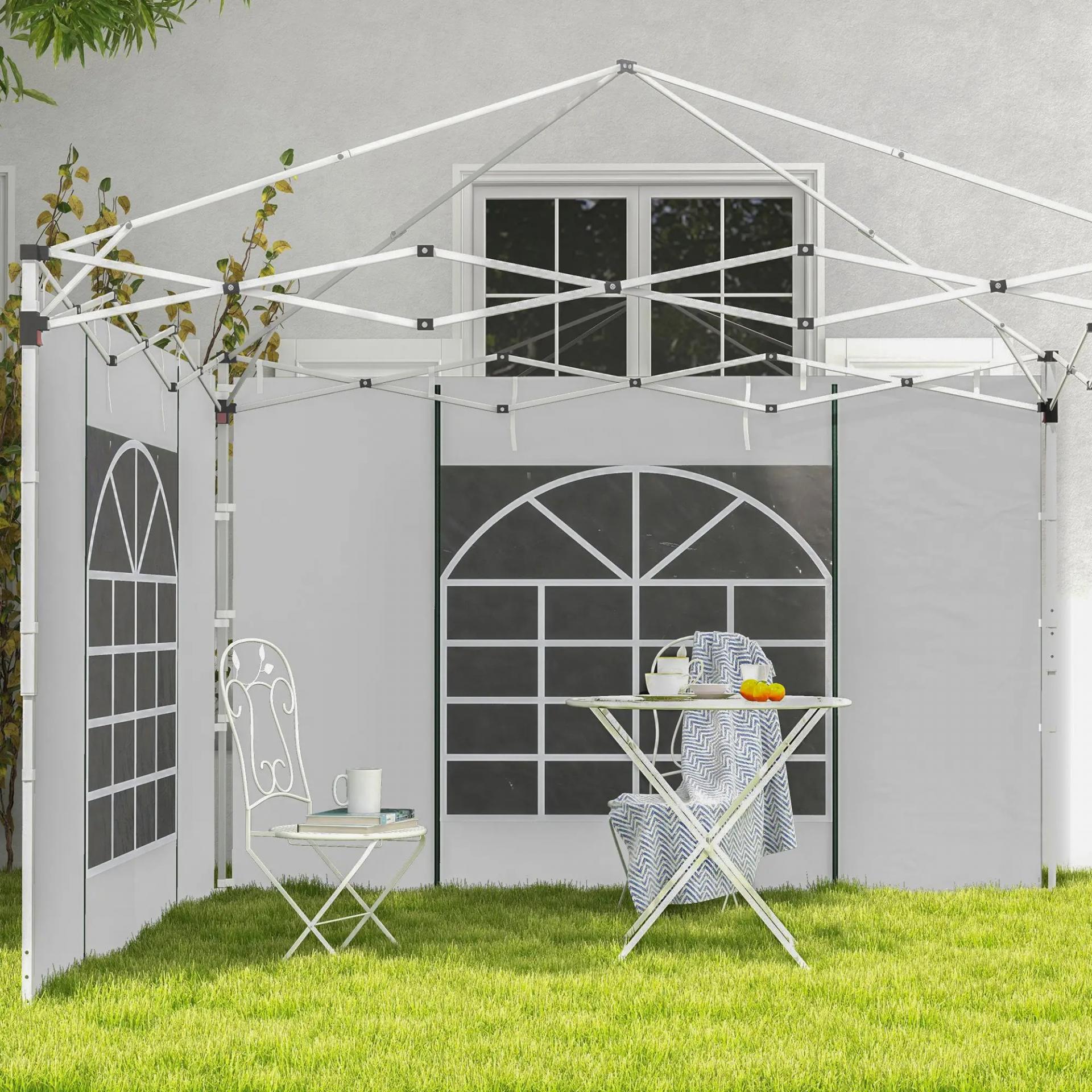 2 Paredes Laterales para Carpa 295x195 cm con Ventana Enrollable y Puerta con Cremallera para Carpa 3x3 m o 3x6 m Blanco
