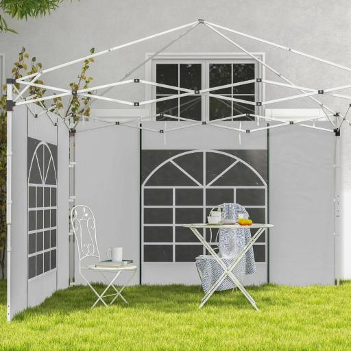 2 Paredes Laterales para Carpa 295x195 cm con Ventana Enrollable y Puerta con Cremallera para Carpa 3x3 m o 3x6 m Blanco