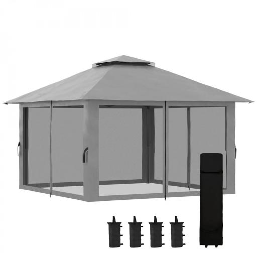 Carpa Plegable Pop-up con Altura Ajustable Protección UV50+ Doble Techo y Mosquiteras 4x4x2,8 m Gris [9]