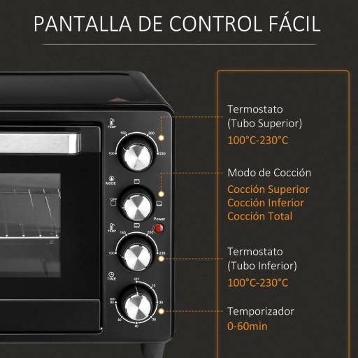 Horno Eléctrico de Sobremesa 32L 1600W con 3 Modos de Calor Temporizador y Temperatura Regulable 52,2x38,1x33,5 cm Negro [2]