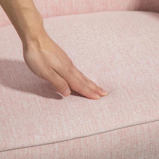 Butaca de Salón Moderna Sillón Individual Tapizado en Lino con Patas de Madera Carga 120 kg 64,5x65x79,5 cm Rosa [6]