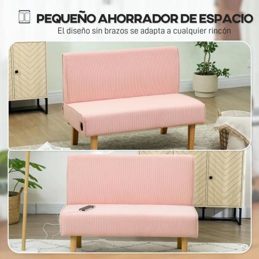 Sofá de 2 Plazas Tapizado en Pana con 2 Puertos USB 1 Puerto Tipo-C y Patas de Madera Carga 240 kg 110x60x85 cm Rosa [2]