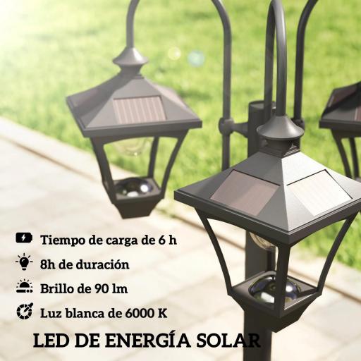 Farola Solar Exterior de Jardín con Macetero 3 Cabezales Impermeable Encendido/Apagado Automático y Altura Ajustable [2]