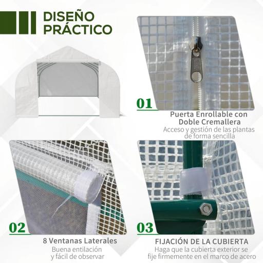 Invernadero Tipo Caseta de Jardín o Terraza 6x3x2 m para Cultivo de Plantas y Semillas Color Blanco [5]