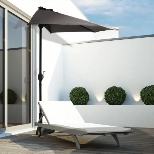 Sombrilla 269x138x236 cm Parasol de Jardín con Manivela y Forma Semicircular Tela Poliéster 180 g/m² para Exterior Terraza Patio Piscina Gris