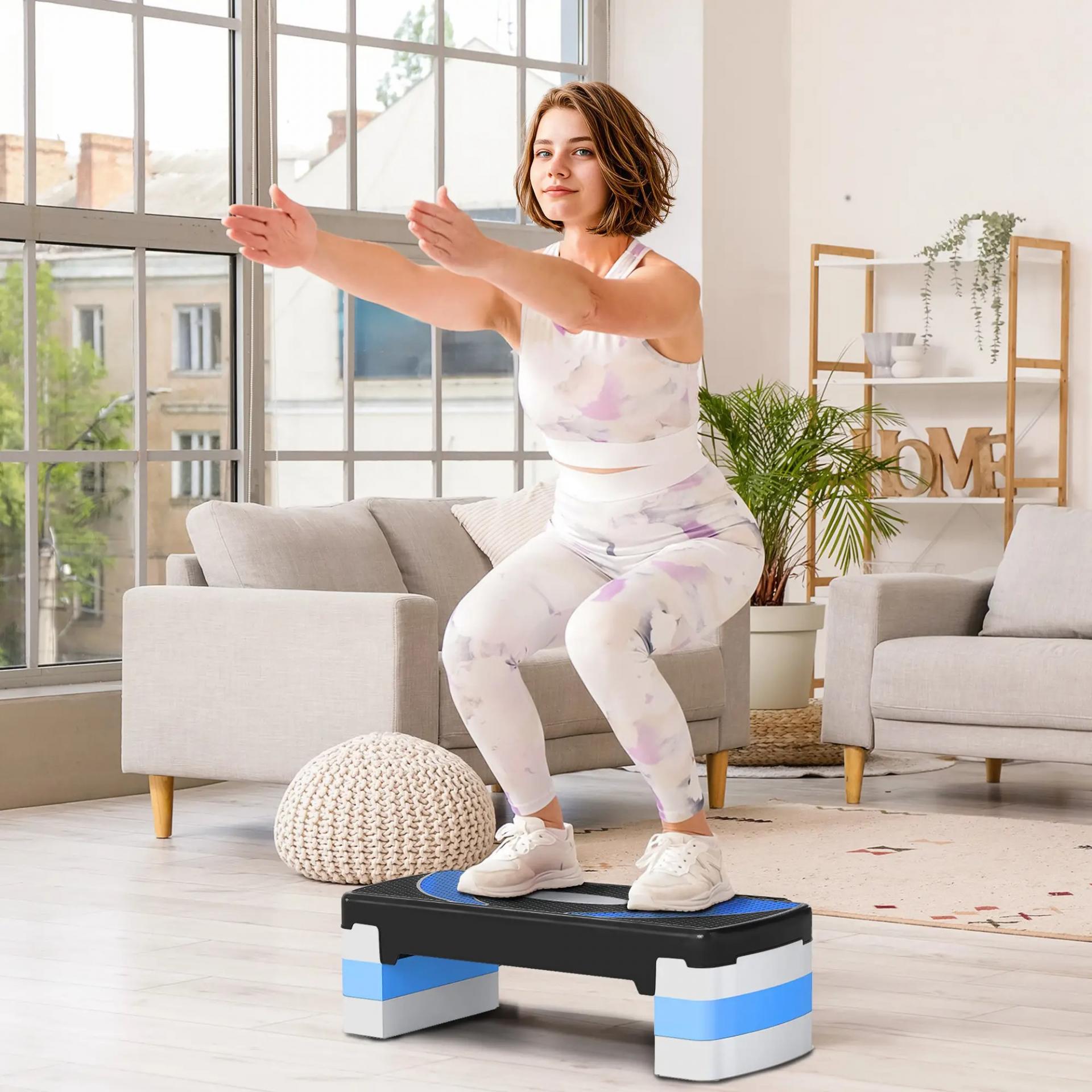 Step de Aeróbic, Step para Fitness Antideslizante con Altura Regulable 3 Niveles de 10/15/20 cm, Tabla Plataforma Stepper para Ejercicio en Casa Gimnasia, Carga 150 kg 80x31x20 cm, Azul