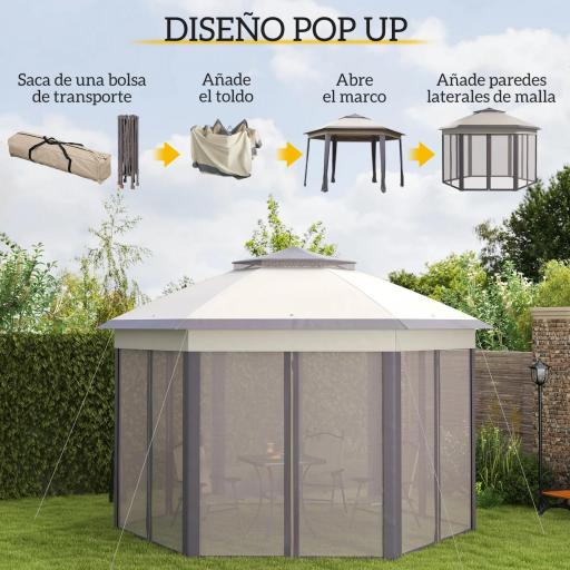 Carpa Plegable 4x3,4 m con Doble Techo 6 Mosquiteras Extraíbles y Bolsa de Transporte Anti-UV Marrón y Beige [3]