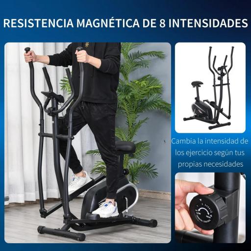 Bicicleta Elíptica con Resistencia Magnética Ajustable de 8 Niveles Bicicleta de Fitness con Sillín Regulable Pantalla LCD Pulsómetro y Soporte para Móvil para Casa Gimnasia 103x62x151 cm Negro [3]