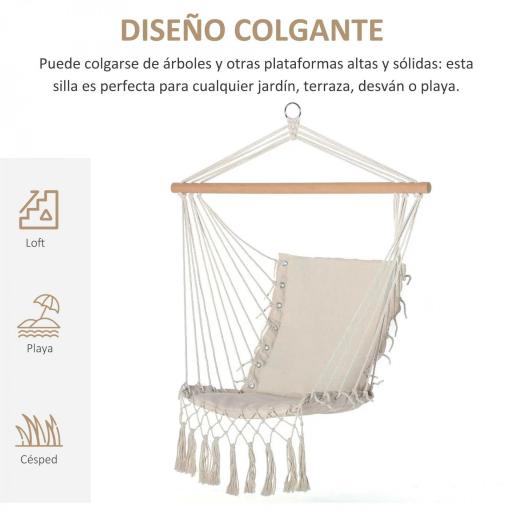 Silla Colgante con Borlas Carga 120 kg Silla Columpio de Algodón Estilo Moderno para Interior y Exterior Blanco [4]