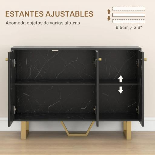 Aparador de Salón con 2 Armarios y Estante Interior Ajustable Buffet acabado Efecto Mármol 107x35x75 cm Negro y Dorado [6]