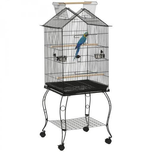 Jaula de Pájaros con Soporte Ruedas Bandeja Extraíble y Comederos para Canarios Periquitos 50x58x137-145 cm Negro [8]