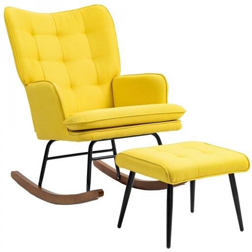 Silla Mecedora con Reposapiés Cojín Acolchado y Reposabrazos Carga 130 kg Amarillo [8]
