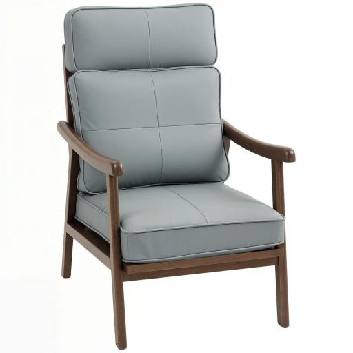 Sillón de Salón Tapizado en PU con Marco de Madera Cojines Acolchados Gruesos Gris y Madera Nogal [9]