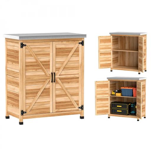 Armario de Exterior con Estante Interno y Banco de Trabajo, en Madera y Acero Galvanizado, 79x43x92 cm, color Madera [5]