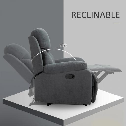 Sillón Reclinable Manualmente 150 Grados con Reposabrazos y Reposapiés Acolchado Grueso de Esponja Soporta hasta 150 kg 97x96x105,5 cm Gris [2]