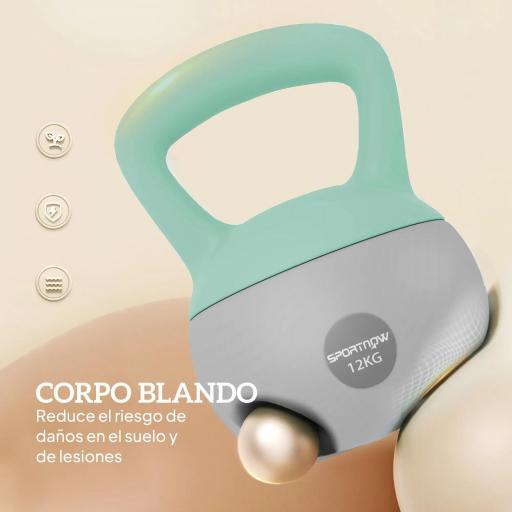 Pesa Rusa 12 kg Kettlebell Relleno de Arena Metálica Mango Antideslizante para Entreno en Casa 21x21x30 cm Verde y Gris [2]