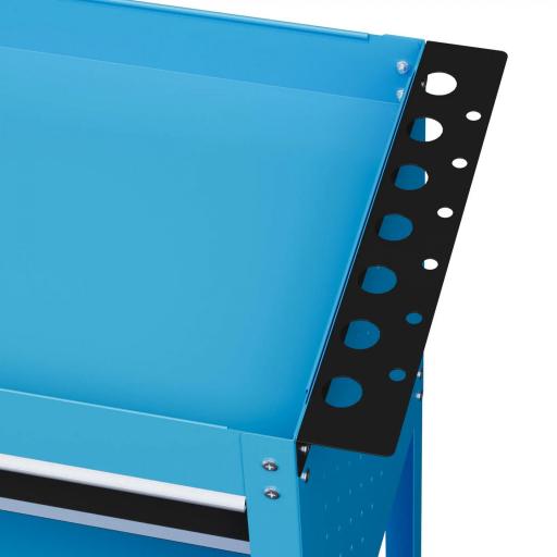 Carro de Taller Carro de Herramientas con 3 Bandejas y Cajón Ruedas con Frenos Asa Lateral Panel Lateral Perforado Azul [6]