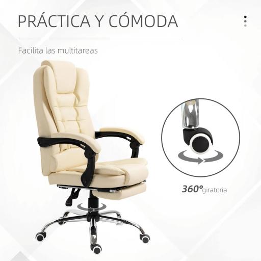 Silla de Escritorio con Reposapiés Silla Ejecutiva Giratoria con Altura Ajustable Tapizada en PU y Reposabrazos Crema [1]