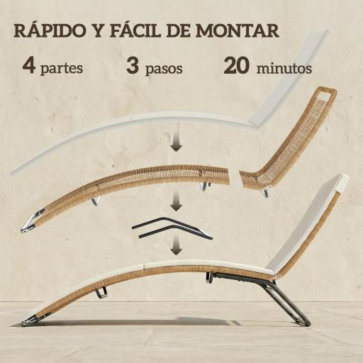 Tumbona de Jardín Exterior de Ratán en Forma de S con Cojín Asiento Transpirable y Estructura de Acero para Patio Crema [6]