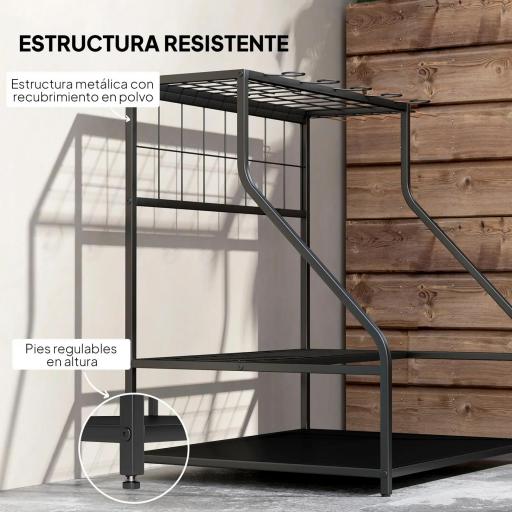 Organizador de Herramientas de Jardín Estantería de Almacenamiento de 3 Niveles para Garaje con Ganchos [3]