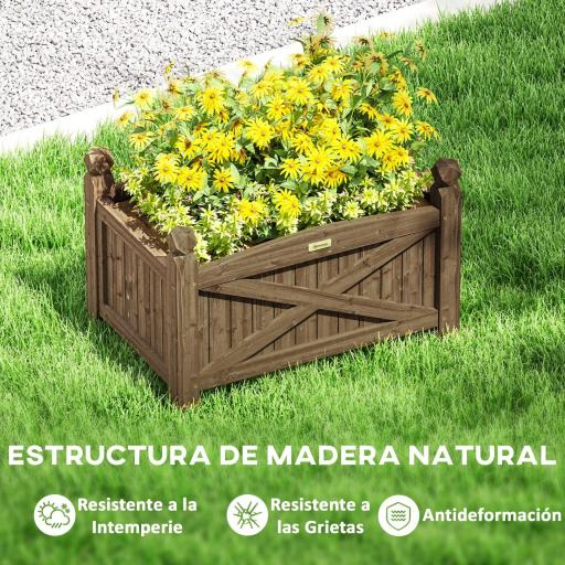 Jardinera de Madera Elevada para Cultivar Plantas Flores Hierba para Jardín Balcón Terraza 60x39x37 cm Café Oscuro [5]
