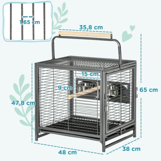 Jaula para Pájaros Portátil con 2 Perchas de Madera 2 Comederos y Bandeja Extraíble 48x38x47,8 cm Negro [1]