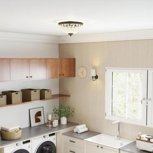 Lámpara de Techo de Cristal Vintage con 2 Casquillos E14 40W con 168 Cuentas de Cristal para Dormitorio Salón Negro [5]