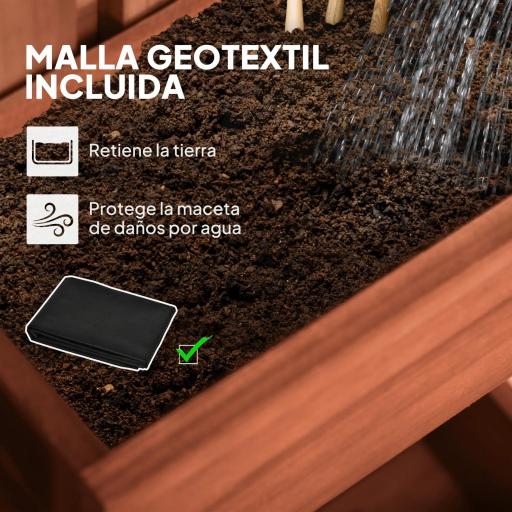 Jardinera de Pared de Madera con Enrejado y 3 Macetas Móviles para Jardín Terraza Patio 60x16x80 cm Marrón [4]