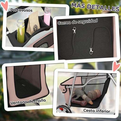 Carrito para Perros Pequeños con Cesta de Almacenaje Portavasos Ruedas y Cojín Lavable 77x44x102 cm Café [6]