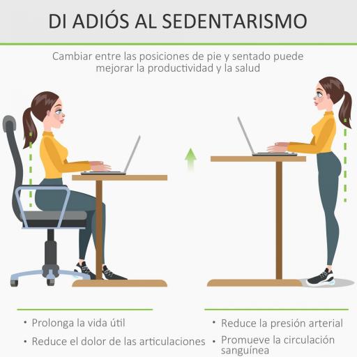 Escritorio de Pie 120x60x72-117 cm con Altura Ajustable Manual con Manivela Mesa para Ordenador para Oficina Estudio Salón Estilo Racing Carga 150 kg Natural [7]