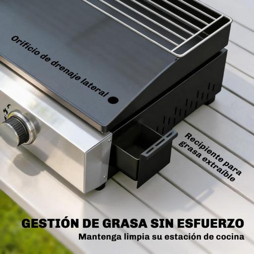 Barbacoa de Gas con 3 Quemadores 7,5 kW Barbacoa Portátil con Plancha Rejilla Calentadora y Recogedor Grasa Negro [2]
