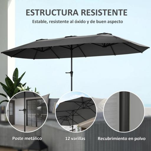 Sombrilla Doble 4x2,2 m Sombrilla Terraza Exterior con Manivela Manual Impermeable y Protección UV30+ Gris Oscuro [6]