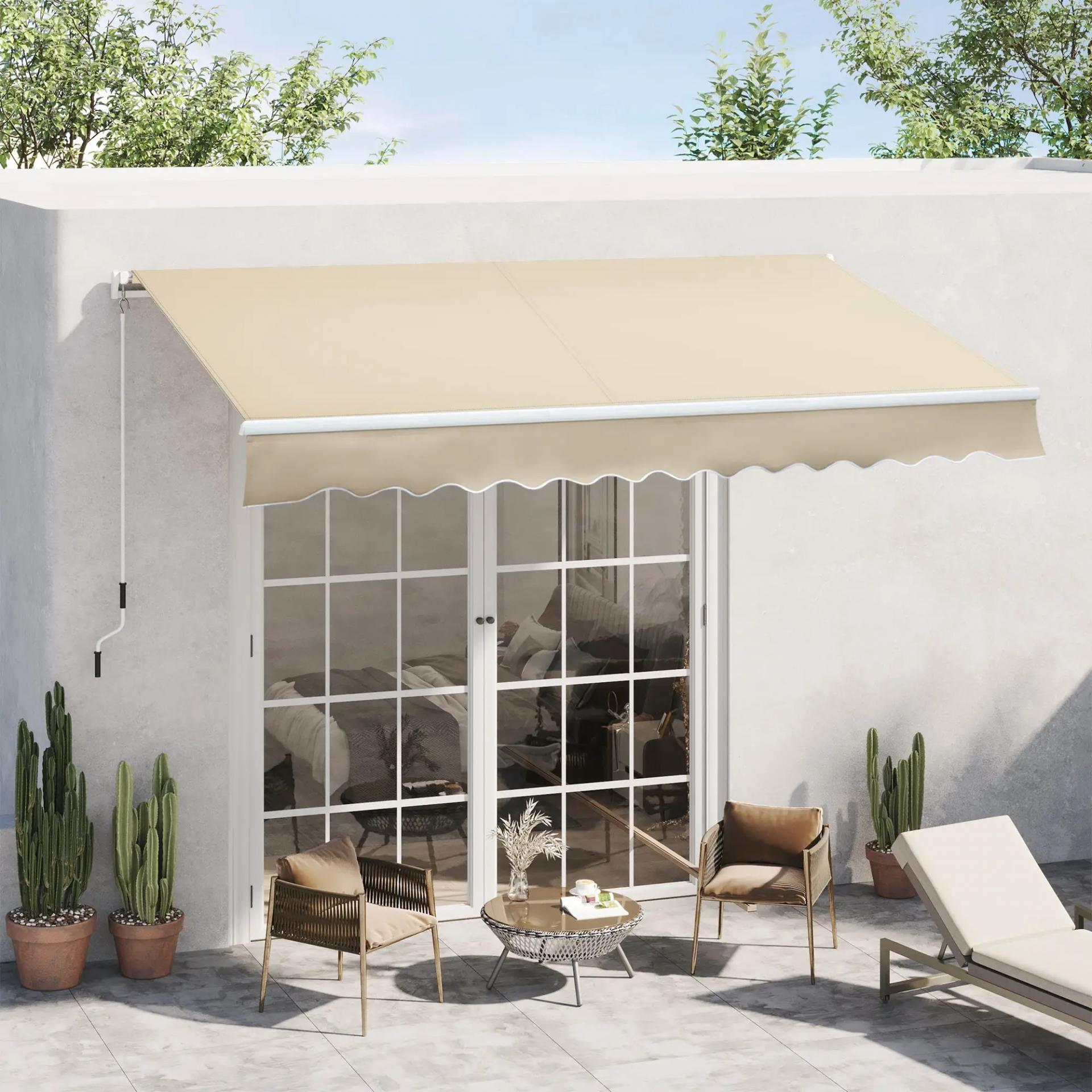 Toldo para Balcón 350x250 cm con Manivela de Metal Impermeable y Anti-UV para Jardín Terraza Ventanas Crema