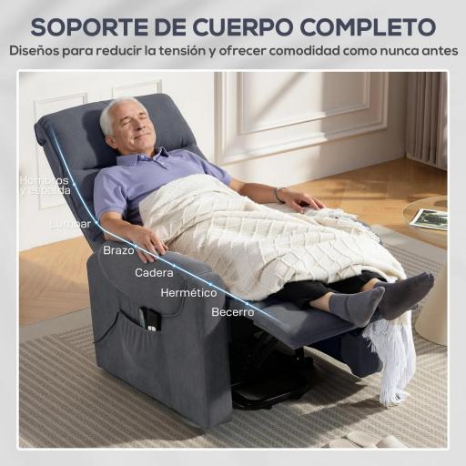 Sillón Levanta Personas con 8 Punto de Masaje Reposapiés Mando a Distancia y Bolsillo Lateral 83x92x110 cm Gris [6]