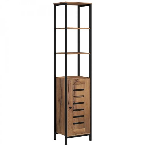 Columna de Baño Estrecha con Puerta de Lamas Estantes Ajustables Compartimentos Abiertos 37x30x167 cm Marrón Rústico [10]