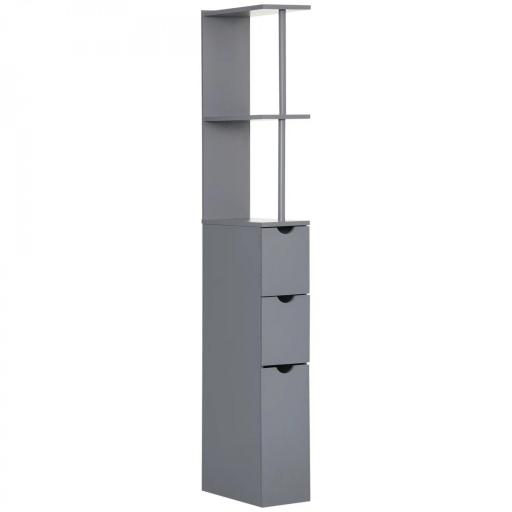 Columna de Baño Moderno Mueble Auxiliar de Baño con 2 Estantes 2 Cajones y 1 Puerta Antivuelco 15x33x136,8 cm Gris [9]