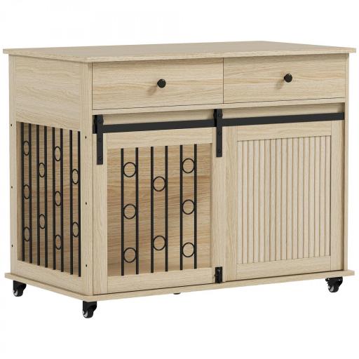 Jaula para Perros Medianos y Grandes Mesa Auxiliar Moderna con 2 Cajones 2 Puertas y Cierre 100x56x81 cm Roble [8]