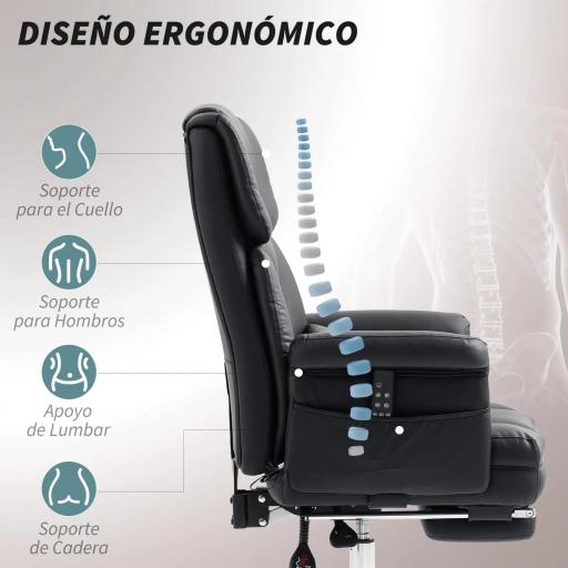 Silla de Oficina con 6 Puntos de Masaje Reposapiés Retráctil Altura Ajustable Control Remoto y Soporte Lumbar Negro [3]
