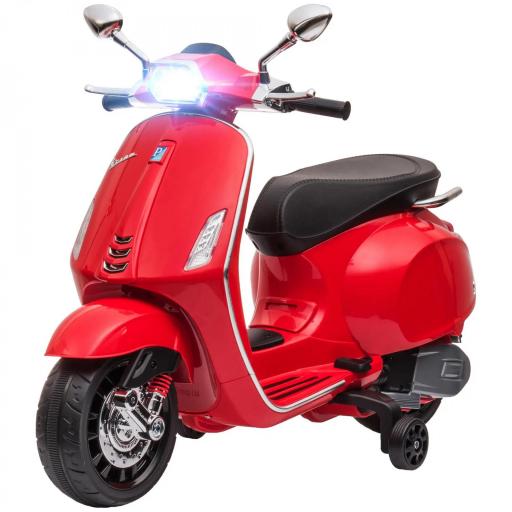 Moto Eléctrica para Niños de +3 Años con Licencia Vespa con USB MP3 Luz LED Radio FM Velocidad 3 km/h Carga 35kg Rojo [8]
