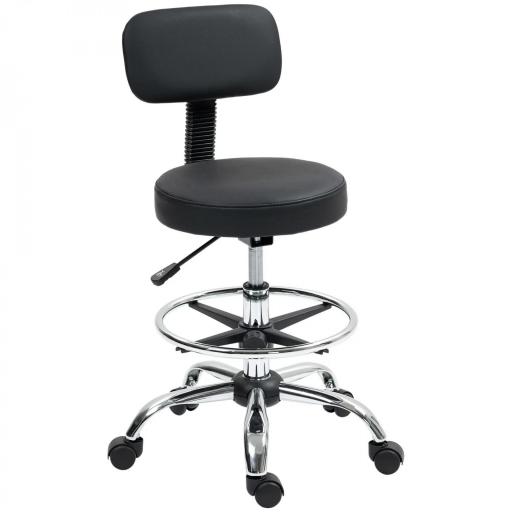 Silla de Oficina, Sillón Giratorio Compacto, Ajustable en Altura, con Reposapiés, Giro de 360°, Cuero Sintético, Metal, Negro [4]