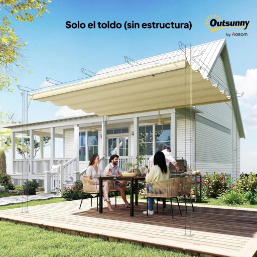 Cubierta para Techo Retráctil de 3,5x2,6m para Pérgola 4x3 Tela de Repuesto con 10 Orificios de Drenaje Crema [3]