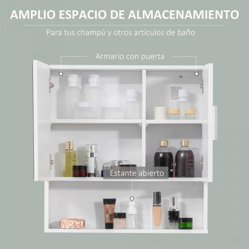 Armario de Baño con Espejo Mueble Colgante de Aseo con 2 Puertas y 2 Estantes Ajustables Interiores 54x15,2x55,3 cm Blanco [5]