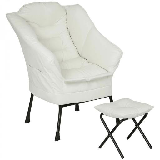 Sillón de Salón con Otomana Sillón de Relax con Bolsillos Laterales y Patas de Acero para Sala de Estar Dormitorio Crema [9]