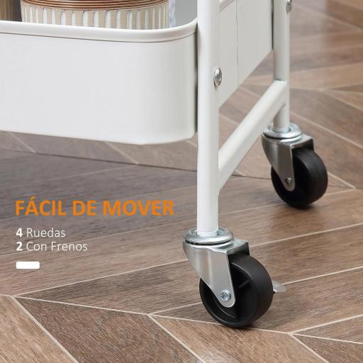 Carrito de Cocina con 3 Cestas de Acero y 1 Placa de Cubierta para Comedor Sala Baño 45x31x79,4 cm Blanco [5]