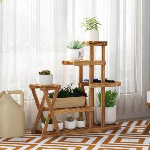 Estantería para Plantas con Pies de Madera con 5 Niveles Carga 60 kg para Interior y Exterior 98x28x95 cm Carbonizado [7]