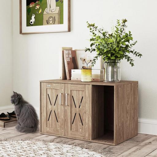 Mueble Arenero para Gatos 3 en 1 con Puertas Estera para Rascar y Compartimento 80x48x50,5 cm Marrón [5]